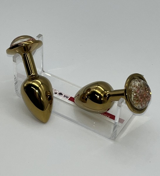Metall Plug gold small mit Blüten- Kunststein